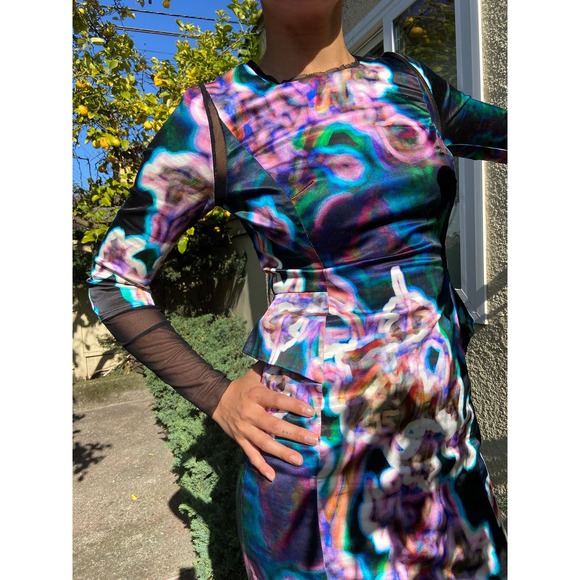 Body Con Multicolored Dress | Long Sleeved Evening Dress | Fitted Women Dress - Picture 1 of 3